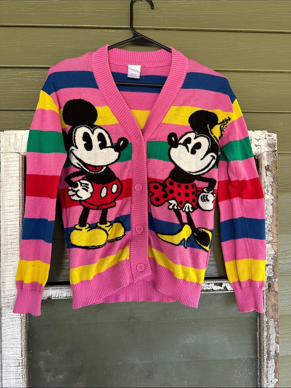 Disney Pink Striped Mickey & Minnie Cardigan Sweater‎